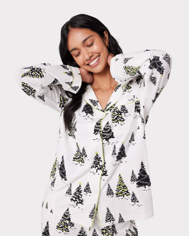 Organic Cotton White & Black Tree Print Long Pyjama set